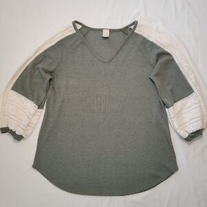 Womens, 7th Ray, Olive Green, 3/4 Sleeve Shirt